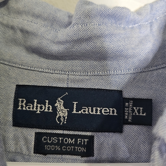 Ralph Lauren Custom Fit 100% Cotton Blue Long Sleeve Button Down Shirt XL - Picture 3 of 4